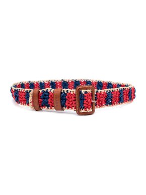 Prada Red & Navy Woven Raffia Belt