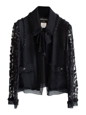 Chanel Black Lace & Tweed Embellished Paris/Miami Jacket