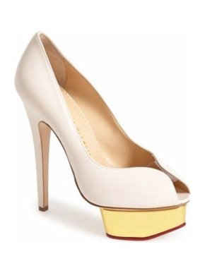 Charlotte Olympia Powder/Gold Daphne Peep-Toe Platform Pumps