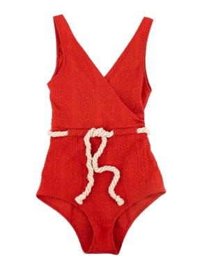 Lisa Marie Fernandez Yasmin Red Seersucker Drawstring Swimsuit