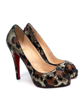 Christian Louboutin Leopard Print Sequin Peep Toe Pumps