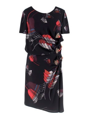 Gucci Black & Red Floral Print Embellished Dress