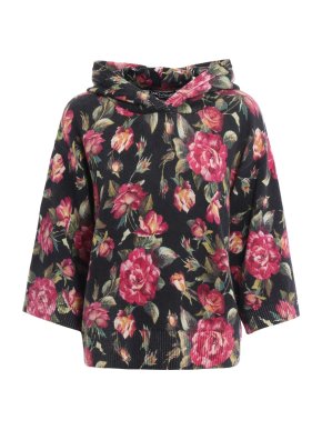 Dolce & Gabbana Cashmere Knit Rose Print Hoodie