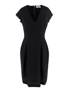 Yves Saint Laurent Black Crepe Short Sleeve V-Neck Dress