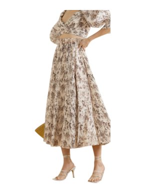 Zimmermann Ivory Wild Botanic Pleated Midi Skirt