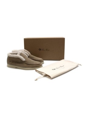 Loro Piana Natural Open Walk Suede Calfskin Fur Butter Loafers