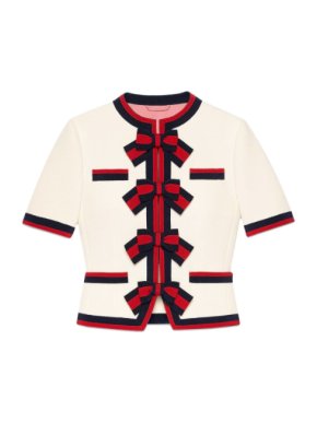 Gucci Cream Web Bow-Trimmed Wool Crepe Jacket