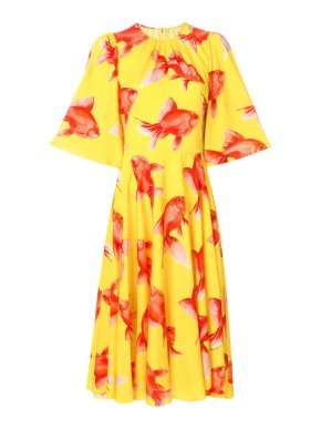 Dolce & Gabbana Romantic Yellow Silk Fish Print Charmeuse Tea dress