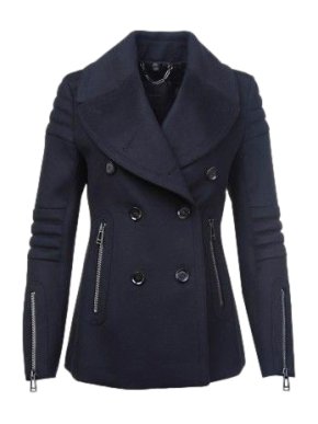 Belstaff Navy Wool & Cashmere Zipper Detail Peacoat