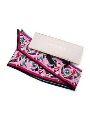 Emilio Pucci Pink Multicolour Abstract Print Silk Twill Scarf