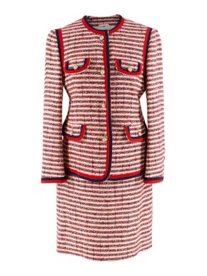 Gucci Red & Navy Tweed Jacket and Skirt Suit Set