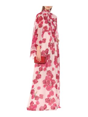 Giambattista Valli Silk Georgette Pink Peony Print Gown