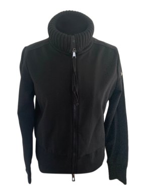 Moncler Black Ribbed Trim Maglia Zip Cardigan