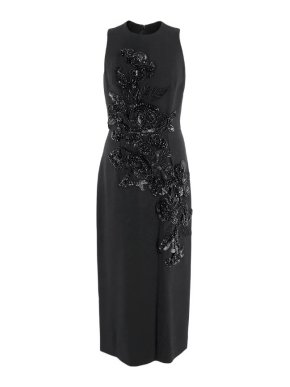 Elie Saab Black Floral Sequin Embroidery Sleeveless Dress