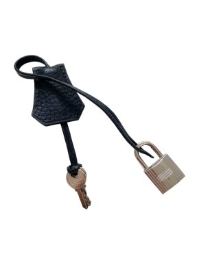 Hermes Black Togo Leather Clochette, Lock & Keys
