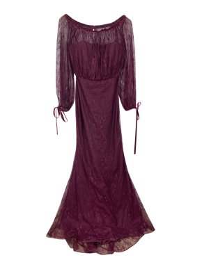 Badgley Mischa Burgundy Lace Off Shoulder Gown