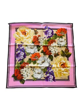 Dolce & Gabbana Peony Print Silk Pink Scarf