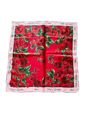 Dolce & Gabbana PInk & Red Rose Print Silk Scarf