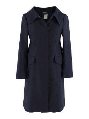 Alberta Ferretti Navy Wool Felt Raw Edged Coat