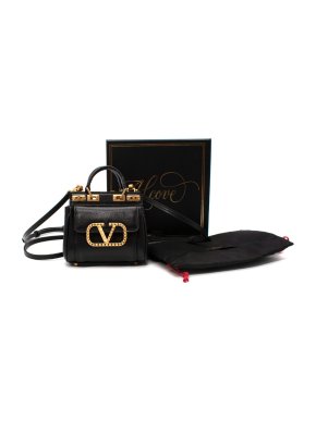 Valentino Alcove Micro V-Logo Grained Leather Tote
