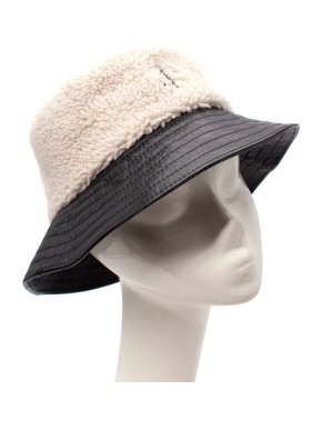 Jimmy Choo Hilde Natural Shearling and Black Leather Bucket Hat