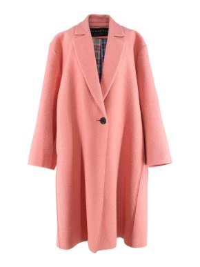 Burberry Pink Wool Single Breasted Exposed Stitching Detail Coat