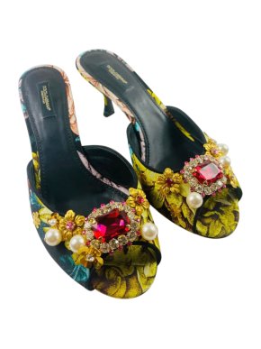 Dolce & Gabbana Crystal Embellished Brocade Mules