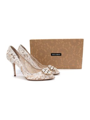 Dolce & Gabbana White Belluci Taormina Lace Embellished Pumps