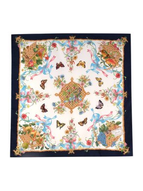 Gucci Vintage 87cm V.Accornero Butterfly Floral Silk Square Scarf