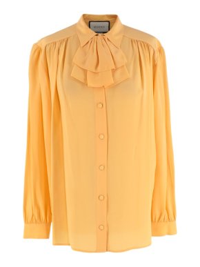 Gucci Yellow Silk-Crepe Detachable Ruffle Blouse