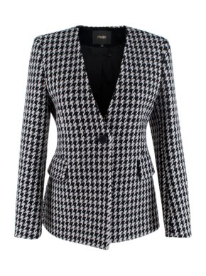 Maje Varlone Wool Black & White Houndstooth Check Jacket