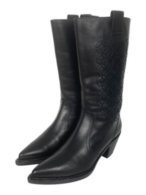 Chanel Black Leather Embroidered Cowboy Boots