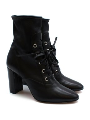 Gianvito Rossi Black Stretch Leather Laceup Ankle Boots