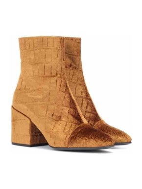 Dries Van Noten Velvet Croc Effect Ankle Boots