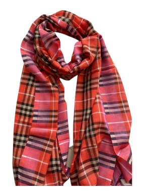 Burberry Red & Pink Wool & Silk Check Scarf