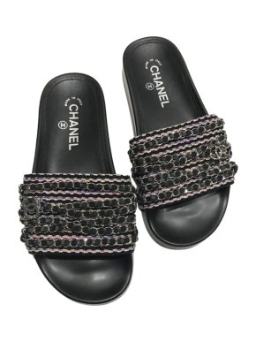 Chanel Chain Draped Black Slides