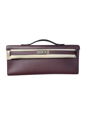 Hermes Prune Swift Leather Kelly Cut Pochette PHW