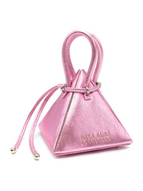 Nita Suri Lia Metallic Pink Leather Pyramid Mini Bag