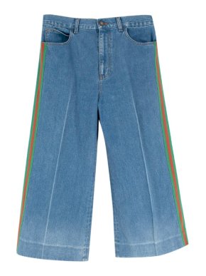 Gucci Light Wash Web Side Stripe Cropped Wide Leg Jeans
