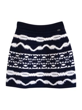 Chanel Paris/Hamburg Navy & Ecru Cable Knit Skirt