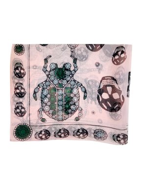 Alexander McQueen Blush Jewelled Skull/Bug Silk Scarf