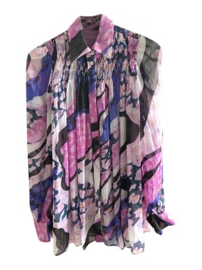 Emilio Pucci Pink Embroidered Pleated Silk Blouse