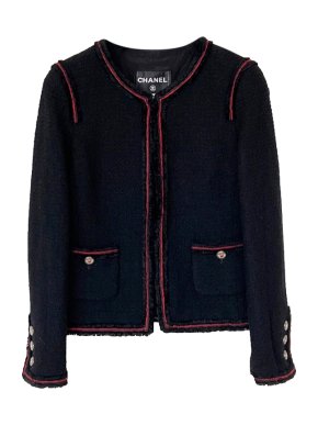 Chanel Contrast Trim Tweed Little Black Jacket