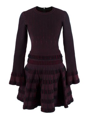 Alaia Burgundy & Black Stretch Knitted Top & Mini Skirt Set