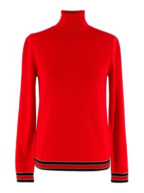 Gucci Red Striped Hem Fine Knit Rollneck Jumper