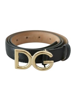 Dolce & Gabbana Black Leather DG Belt - Size 90
