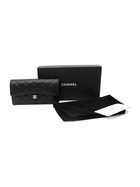 Chanel Black Caviar Calfskin Quilted Leather Classic Flap Long Wallet