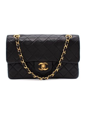 Chanel Vintage Black Lambskin Small Classic Double Flap Shoulder Bag