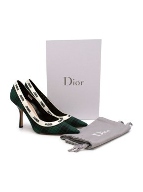 Christian Dior J'adior Trim Green & Navy Plaid Heeled Pump