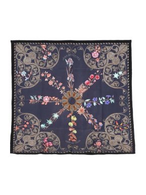 Hermes Navy Arabesques Silk Scarf 90